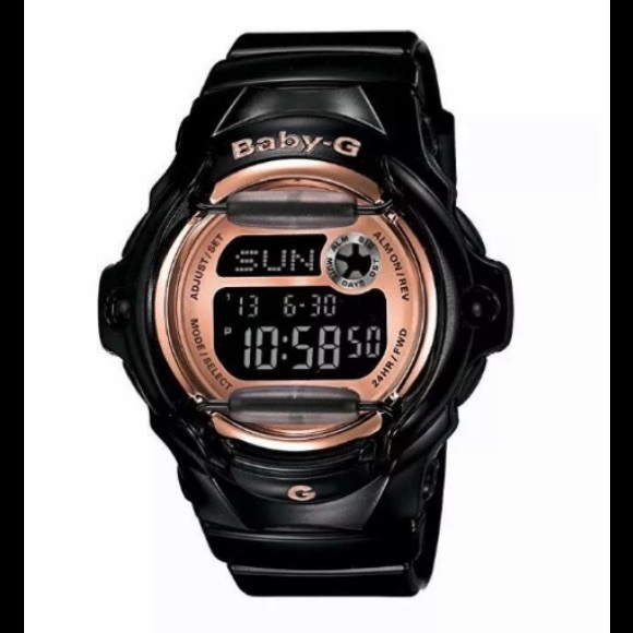 black and rose gold baby g watch